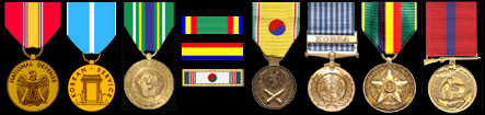 National Defense Service; Korean Service; Korean Defense Service; Naval/Marine Unit Citation; Distinguished Unit Citation; Presidential Unit Citation/Korea; Korean Service; United Nations Service/Korea; Marine Presidential Unit Citation; Good Conduct